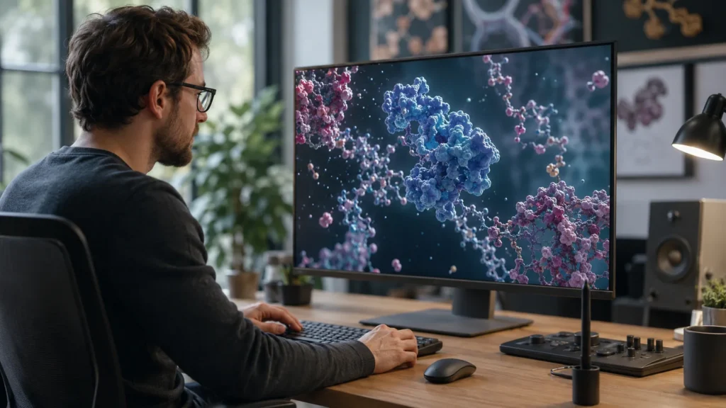 Vidéo mécanisme d'action 3D illustrant l'interaction d'une molécule avec sa cible moléculaire en communication MedTech